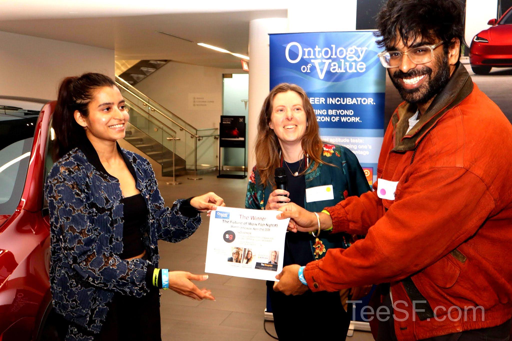 A photo from a pitch night event at Tesla in San Francisco.